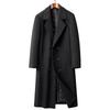Men Double Breasted Woolen Coat Long Over Knee Notched Lapel Thick Padded Liner Trench Coat Business Casual Winter Warm Solid Color Outerwear