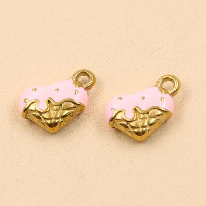 3 Styles DIY Heart Crown Enamel Charms: Stainless Steel Drip Oil Gold Pendants