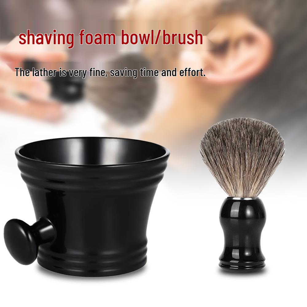 Classic Barber Shaving Brush Set with Soft Bristles & Foaming Bowl