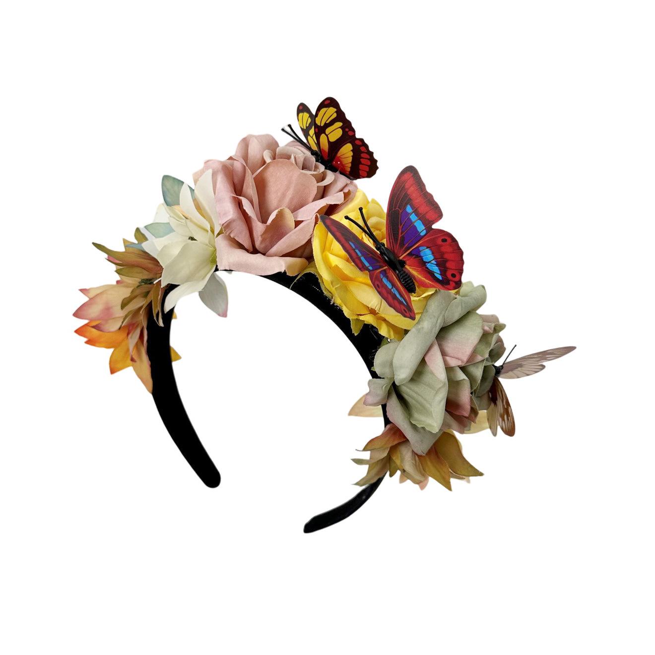 

New Fabric Rose Butterfly Headband Wreath Festive Bridal Party Ladies Festival Hair Accessories