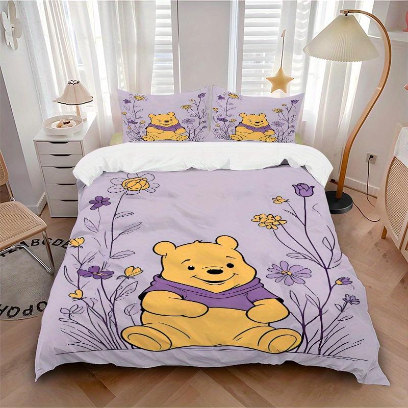 3pcs Winnie the Pooh Floral Bedding Set, Including 1 Quilt Cover and 2 Pillow Shams, Without Filling, Soft and Comfortable Home Bedroom S099