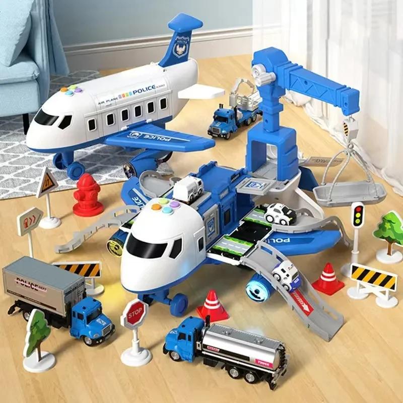 Theme Plane Model Transformation Aircraft Toy Car Multifunctional Music Simulation DIY Track Inertia Boys Children Toys Gift