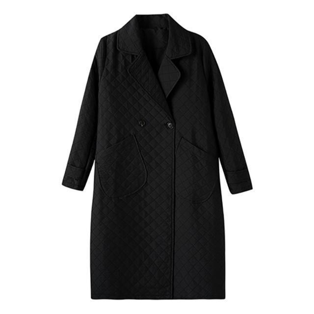 Women's Korean-Style Fashionable Autumn Winter Trench Coat Lightweight Mid-Length Loose Coat with Stylish Diamond Pattern