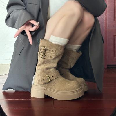 One Boot and Two Maillard Platform Short Boots, Women's Summer Boots, Heightening Martin Boots, New Knight Boots