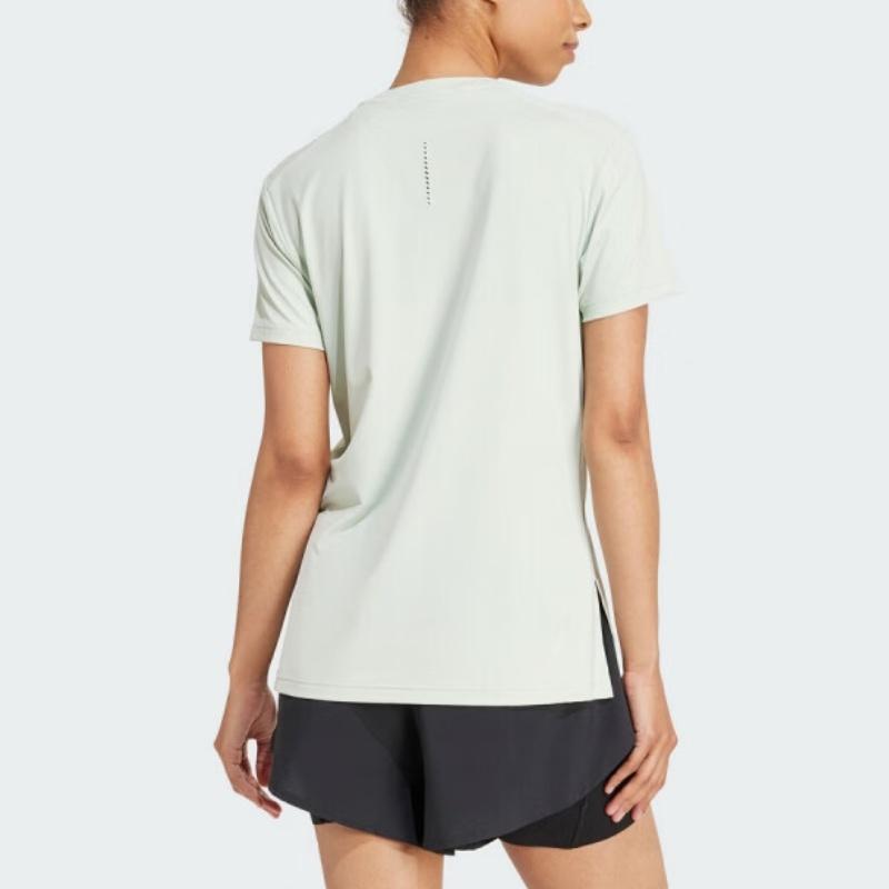 Adidas Round Neck Straight Cut Solid Color Sports Short Sleeve T-Shirt Women Tops Green JN9616