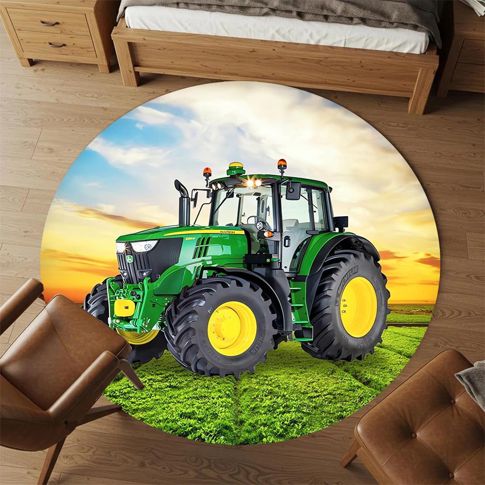 1pc Tractor Field Round Chair Mat Area Rug - Non-Slip, Floor Mat for Office, Bedroom, Home Decor Christmas Gift P0811439