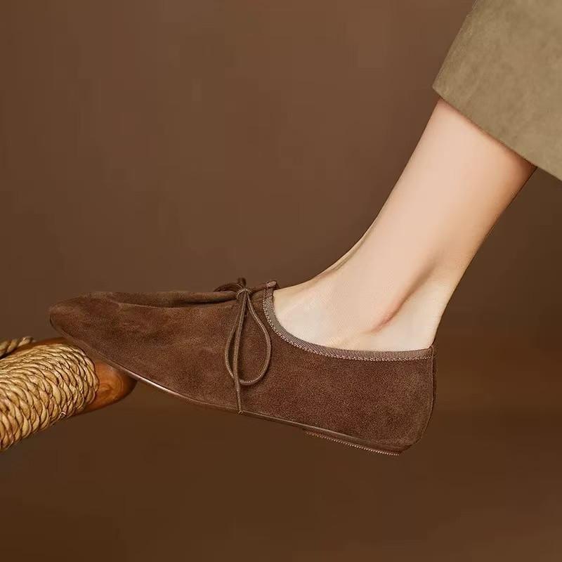 Fashion Autumn Designer Shoes Faux Suede Lace Up Flats Women Lightweight Slip Walking Shoes Comfortable Loafers for Women Ballet Flats