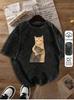 Women Men Funny Hug Cat Pattern Printed Y2K Street Style Summer New Neutral Casual Washed T-shirt