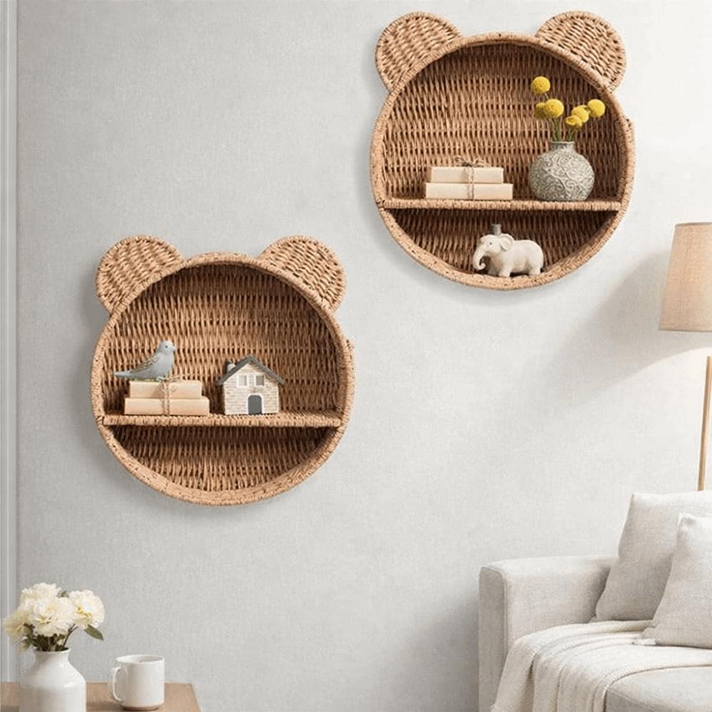 Cute Bear Ear Wall Mounting Shelf 2 Tier Plant Display Storage Rack  Entryway