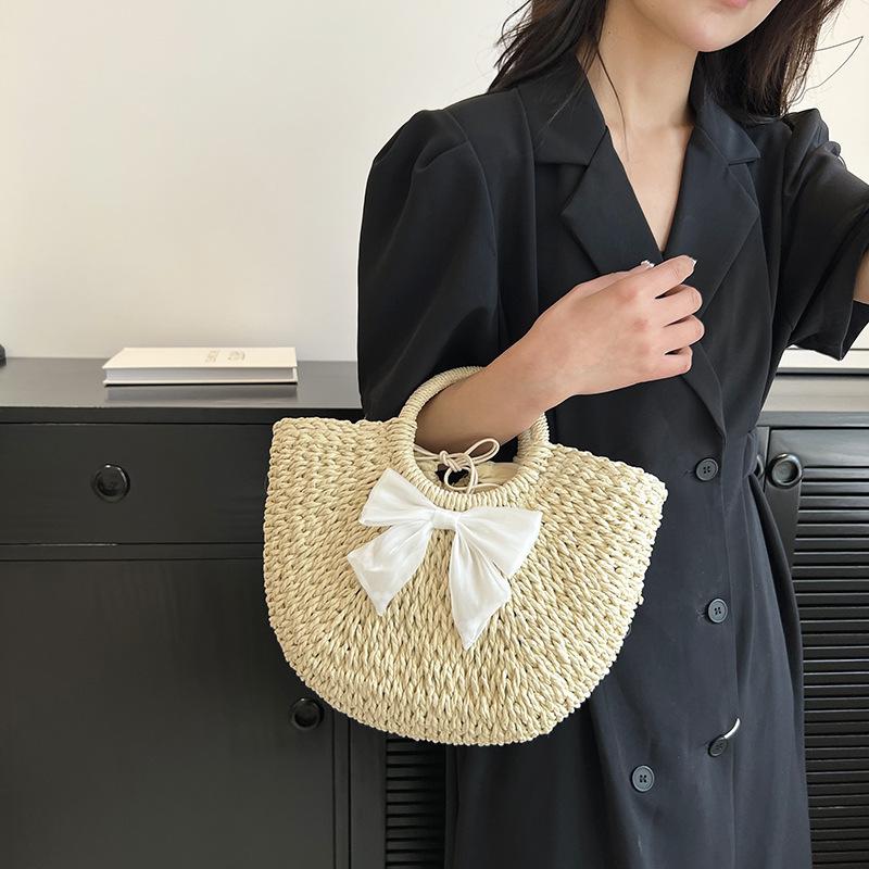 Fashion cute bow beach vacation ladies handbag commuter versatile woven shoulder messenger bag women