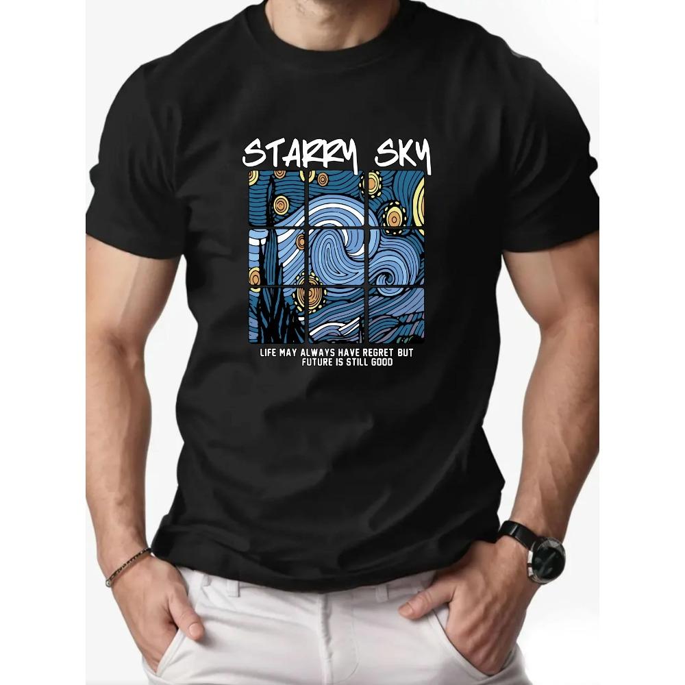 

T-Shirt Cotton Oil Painting Pattern Print Summer Oversized Round Neck Breathable Casual Short Sleeve Fashion T Shirt XXXXL оранжевый