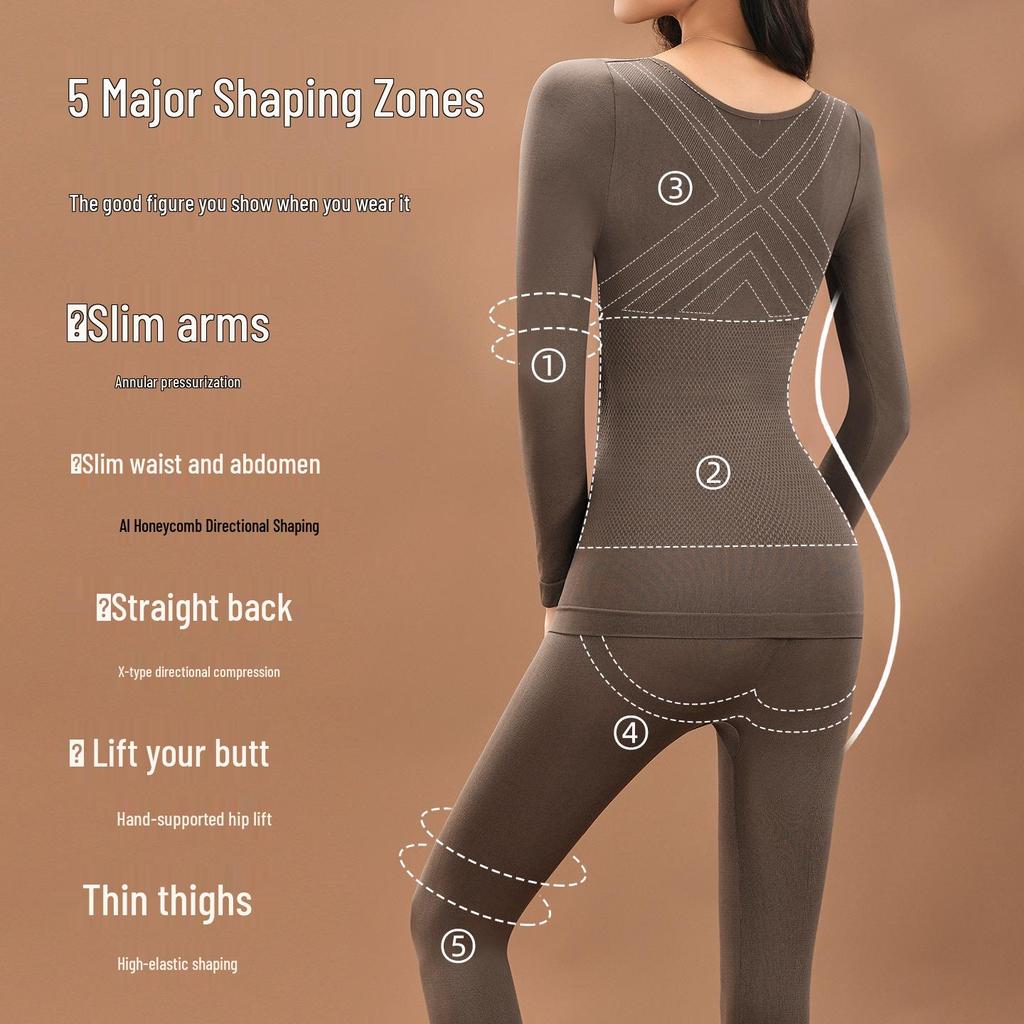 Women's Autumn/Winter Seamless Warm Abdomen-Control Sculpting Base Layer Set: Slim-Fit Top and Pants
