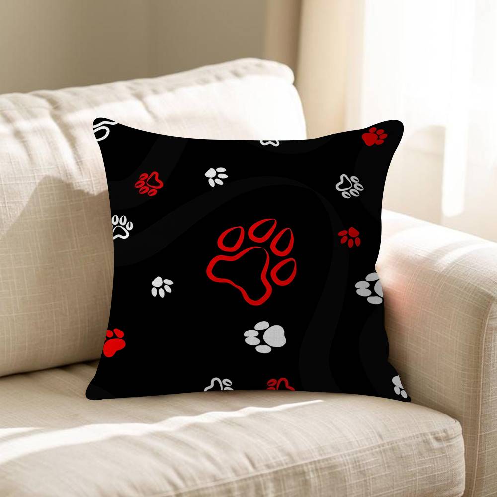 Fashion Black Cat Paw Prints Office Cushion Pillowcase Car Cushion Cover45X45CM Lumbar Pillowcase Sofa Pillowcover