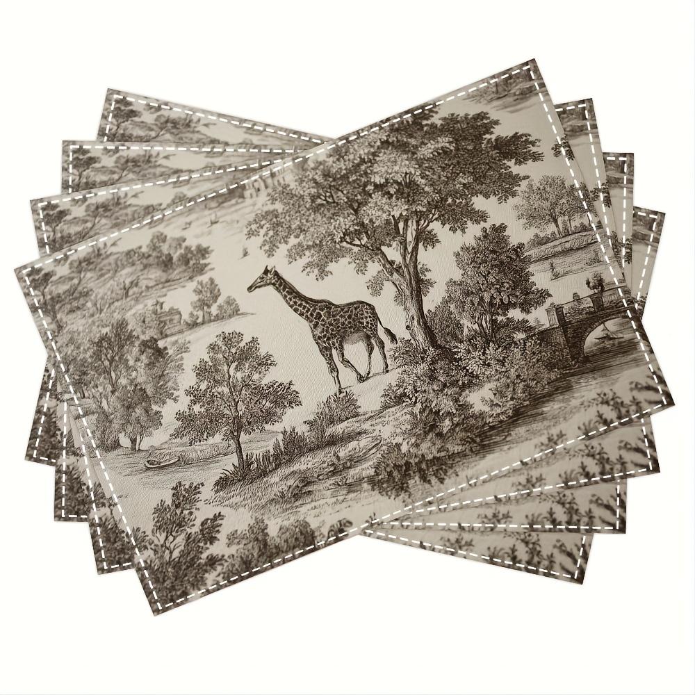 4/6/8Pc Natural Wood Grain Swirl Texture Linen Placemats Heat Resistant Table Mats For Kitchen Dining Table Decoration 4pcs