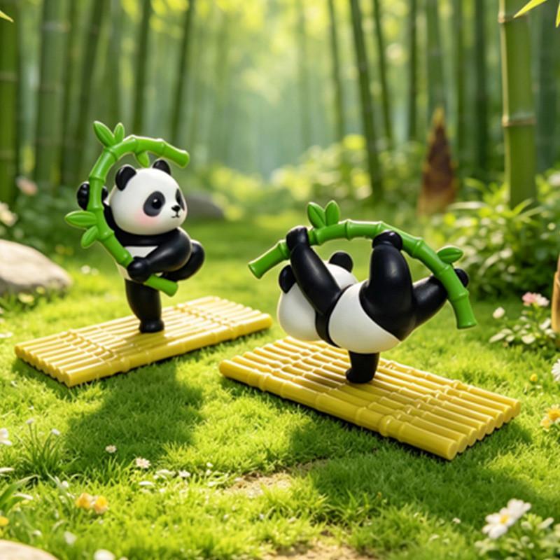 Panda Martial Arts Figurine Set With Pvc Material For Office Desk Decor And Projects
