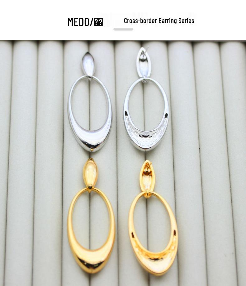 European & American Fashion Oval Gold-Plated Dangle Earrings - High Polished Trendy Design