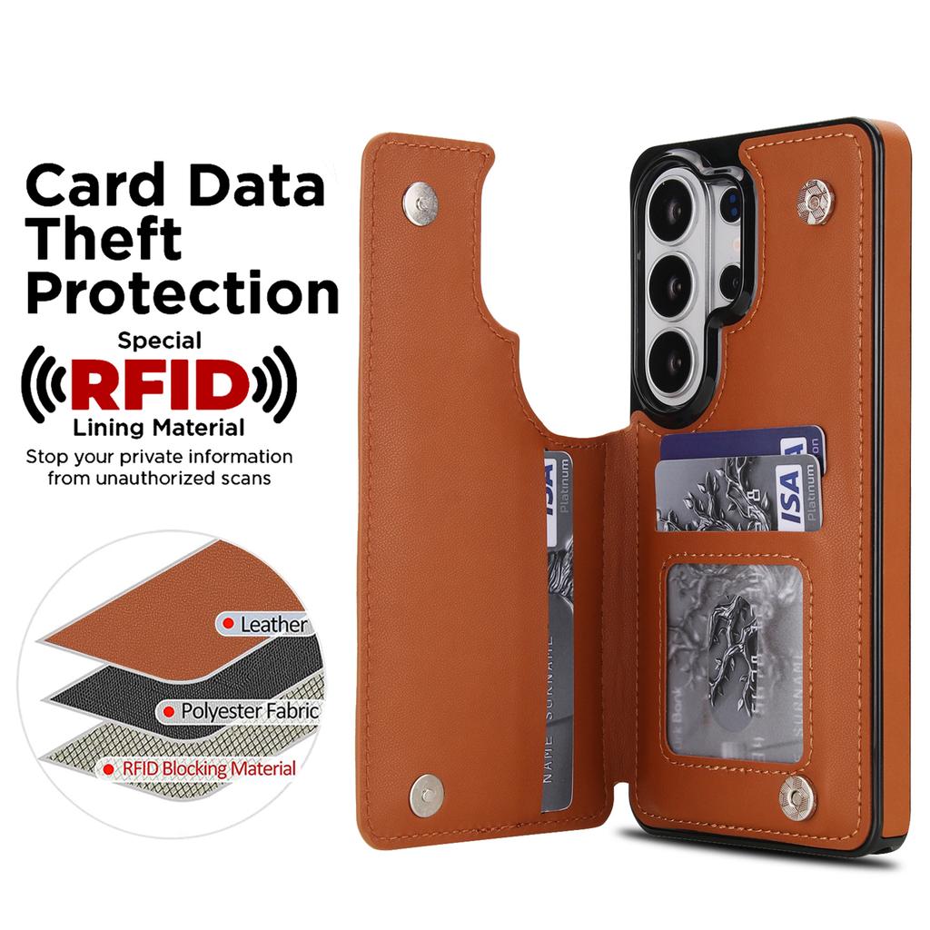 Cartera de Piel con Ranura para Tarjetas Magnéticas de Lujo para Samsung S26 Ultra Edge S24 Plus S25 FE A56 A36 A16 Funda tipo Bolsillo con Soporte de Diamante