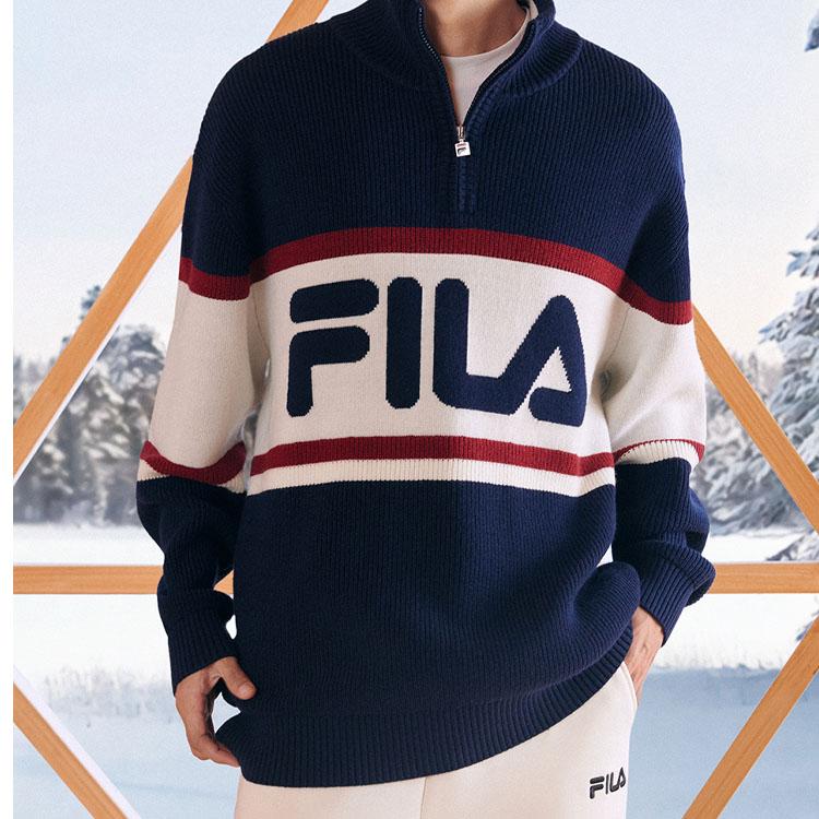New FILA Sweaters Unisex Dark Silent Blue F11U349402F-DB