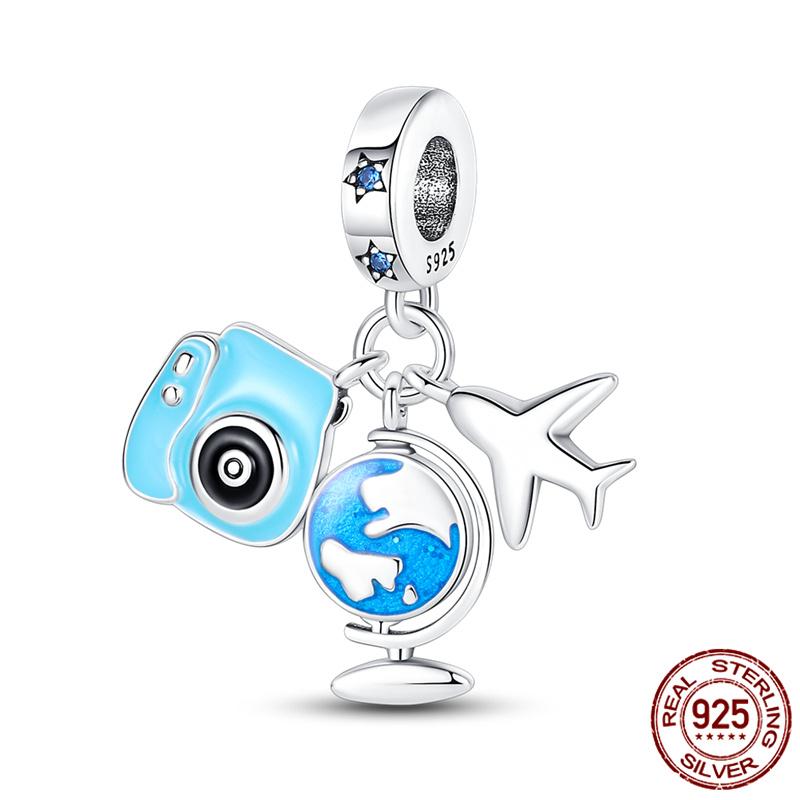 Luggage Airplane Passport Three-Piece Setcopper Charms Fitoriginal Bracelet Jewelry Making For Women Gift
