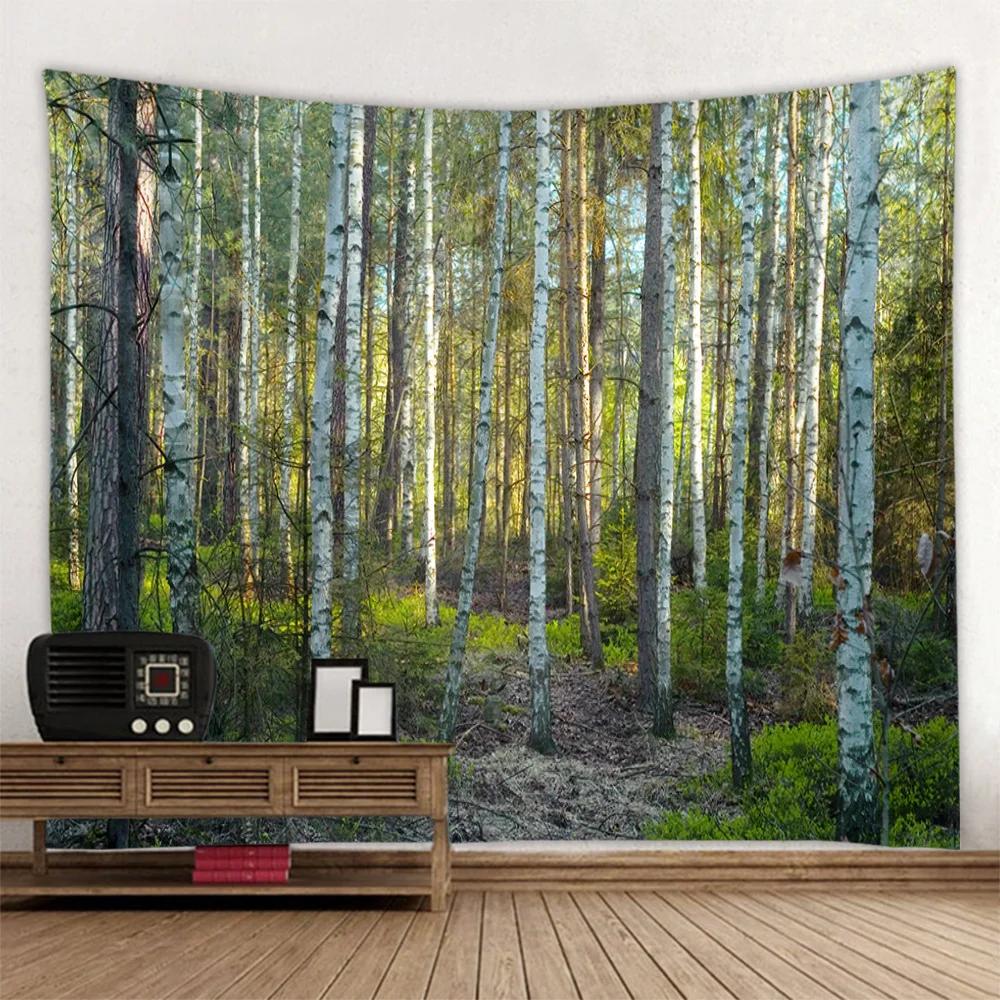 Природный пейзаж Гобелен Комната Искусство Солнечный свет Лес Водопад Главная Стена — фото 12