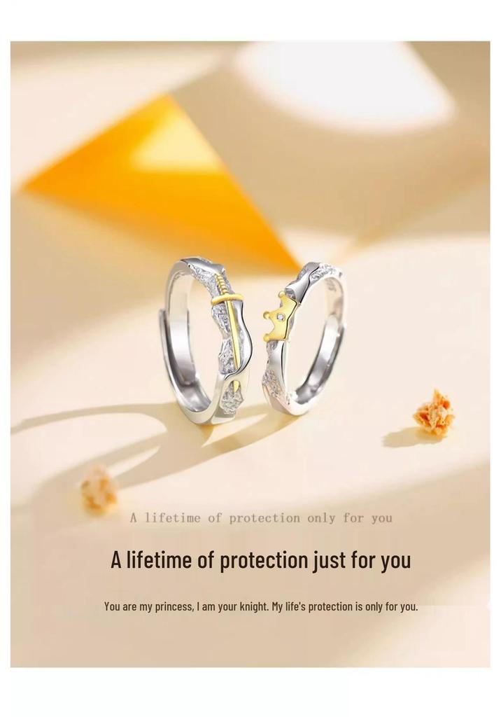 Princess and Knight S925 Sterling Silver Commemorative Couple Rings for Men and Women - Fashionable Qixi Festival Gift