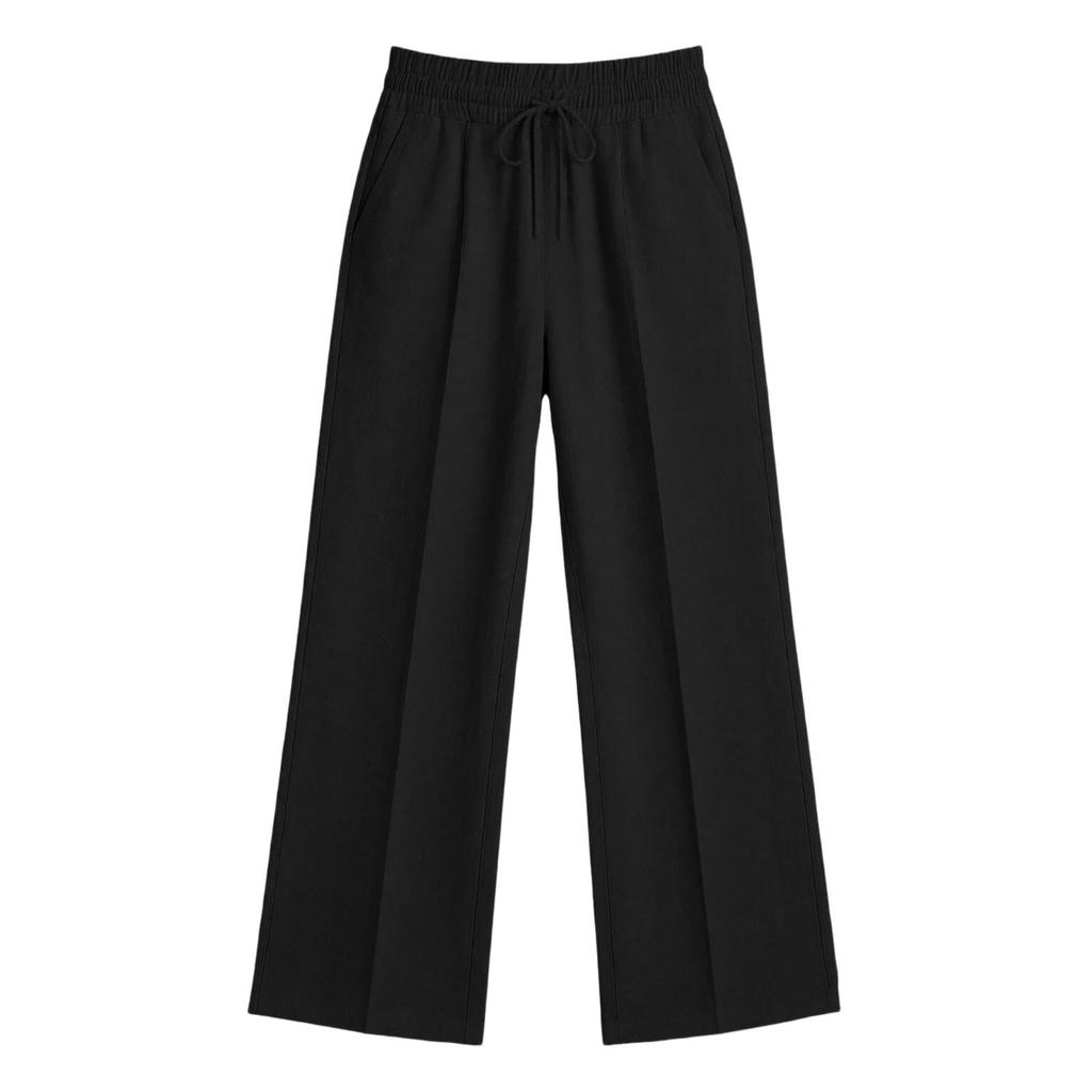 Women's Casual -Color High-Waisted Wide-Leg Drawstring Pants With Pockets