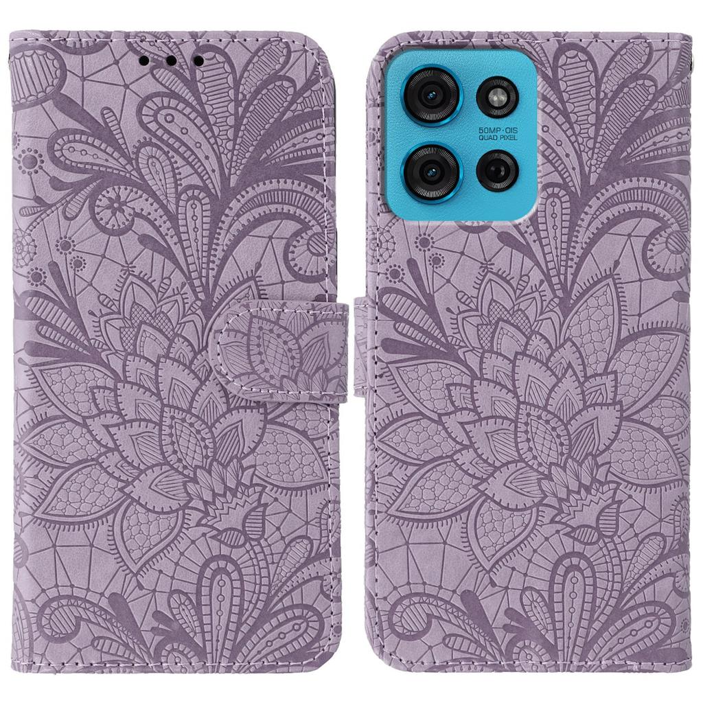 For Motorola Moto G75 5G Case Lace Flowers PU Leather Flip Wallet Phone Cover