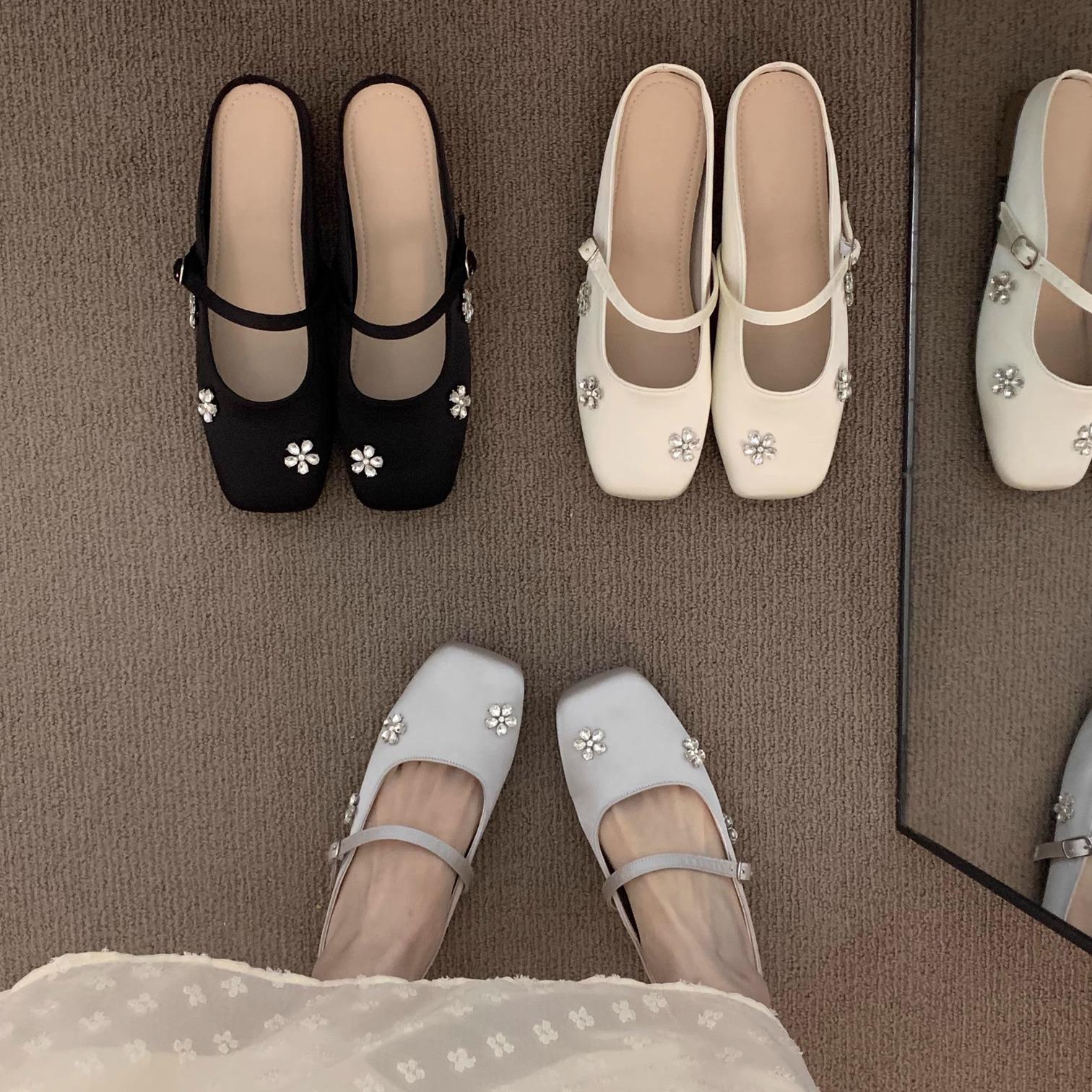 

Premium silver bag head half slippers women s shoes wear new spring gentle Mary Jane single shoes 35 срібний