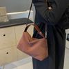 Vintage Women's Solid Color Bucket Small Crossbody Bag Autumn and Winter Matte Leather  Adjustable Shoulder Bag for Work, Travel