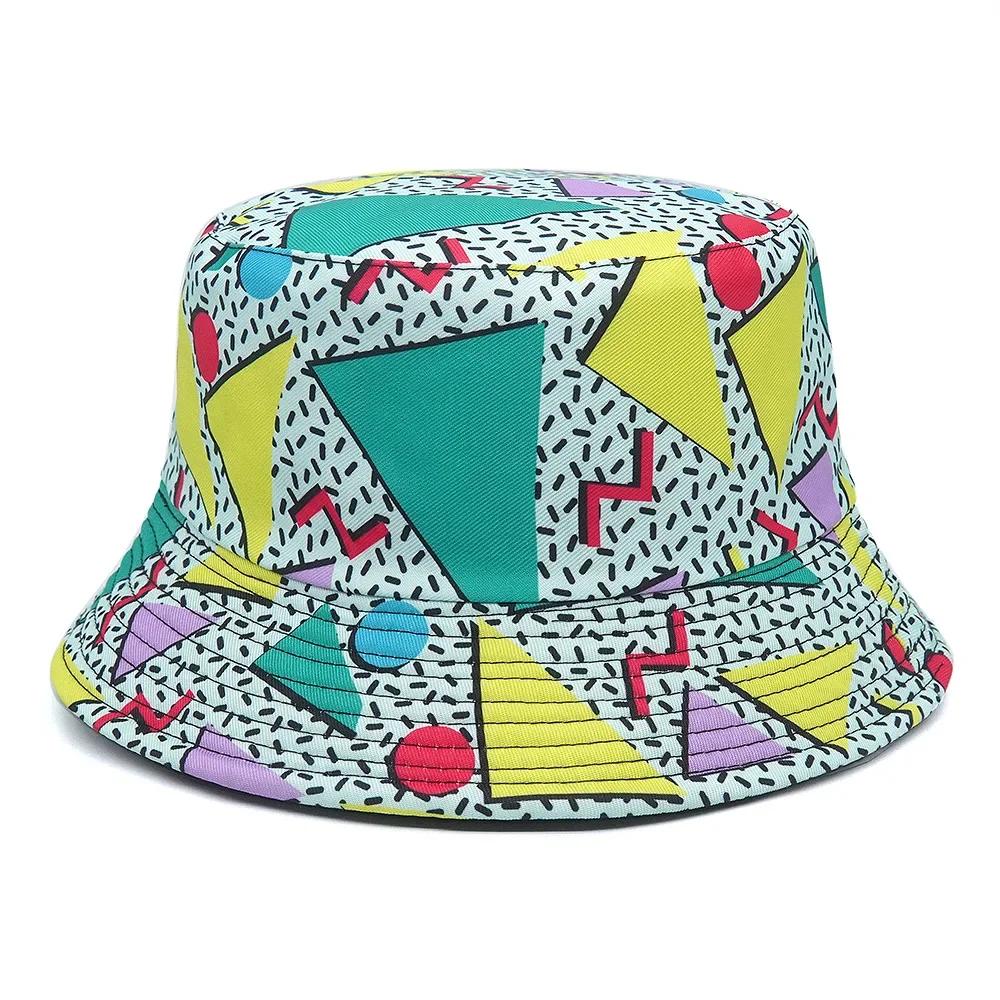 

Print Design Bucket Hats Cool Personality Beach Double-Sided Female Sun Hat Bucket Hat Panama Cap Fisherman M 56-58cm