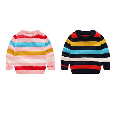 Unisex Kids' Striped Round Neck Pullover Sweater - Korean Long Sleeve Knitwear