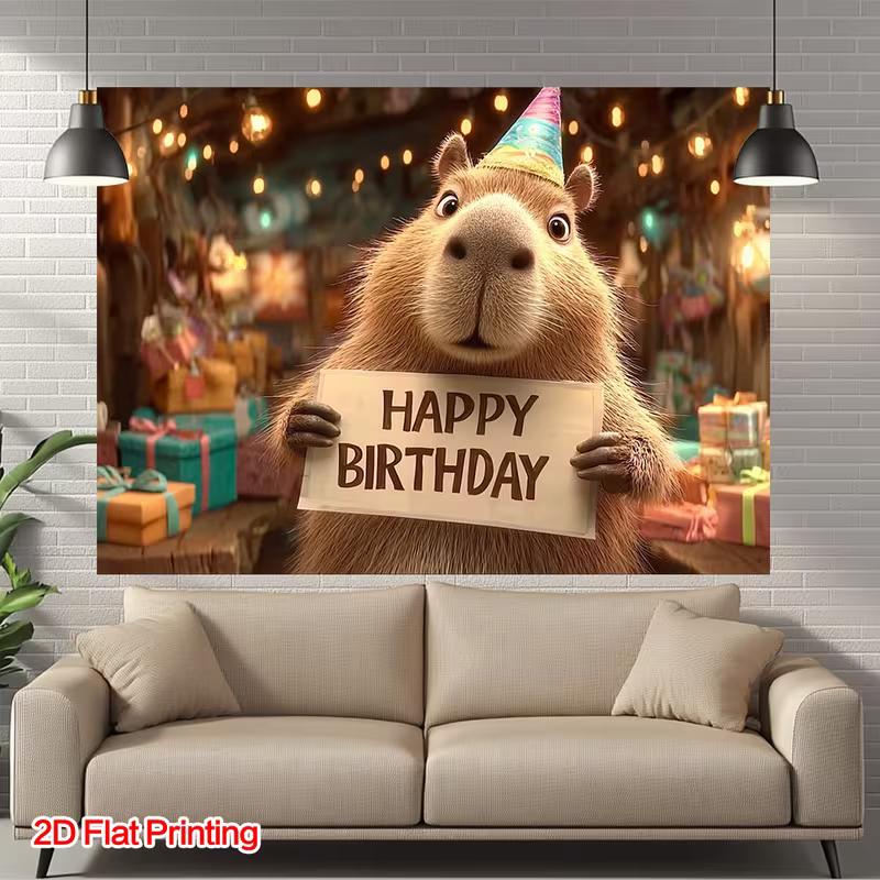 Banner de Feliz Cumpleaños de Capibara Impreso Plano 2D para Decoración de Fiesta Infantil