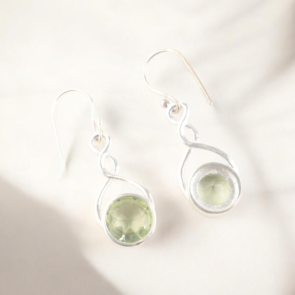 Round Shape Green Amethyst Gemstone 925 Sterling Silver Designer Earrings 1.68" CE-15-17