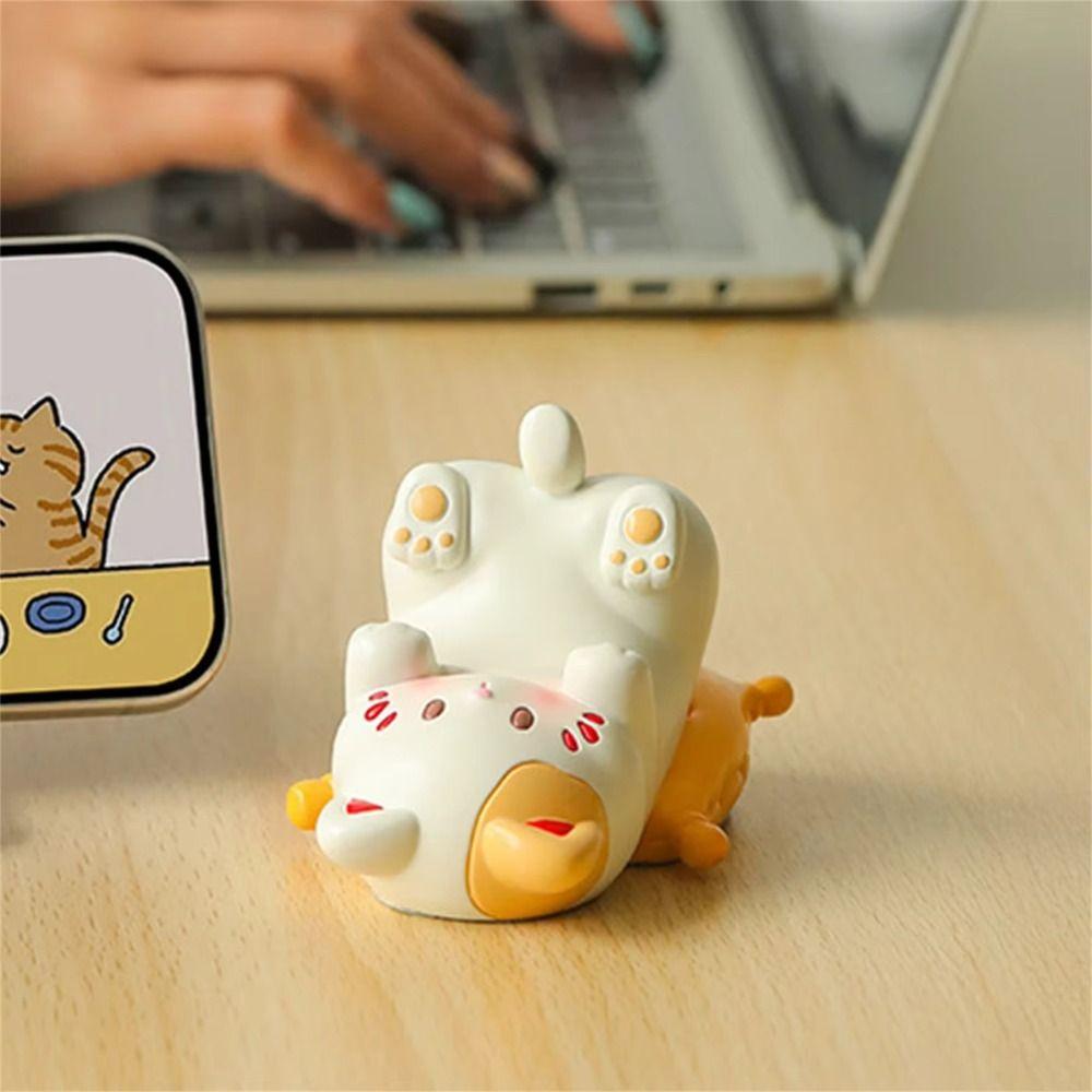 Figure Model Cat Shaped Phone Holder Resin Cat Shape Phone Bracket  Doll Decorations