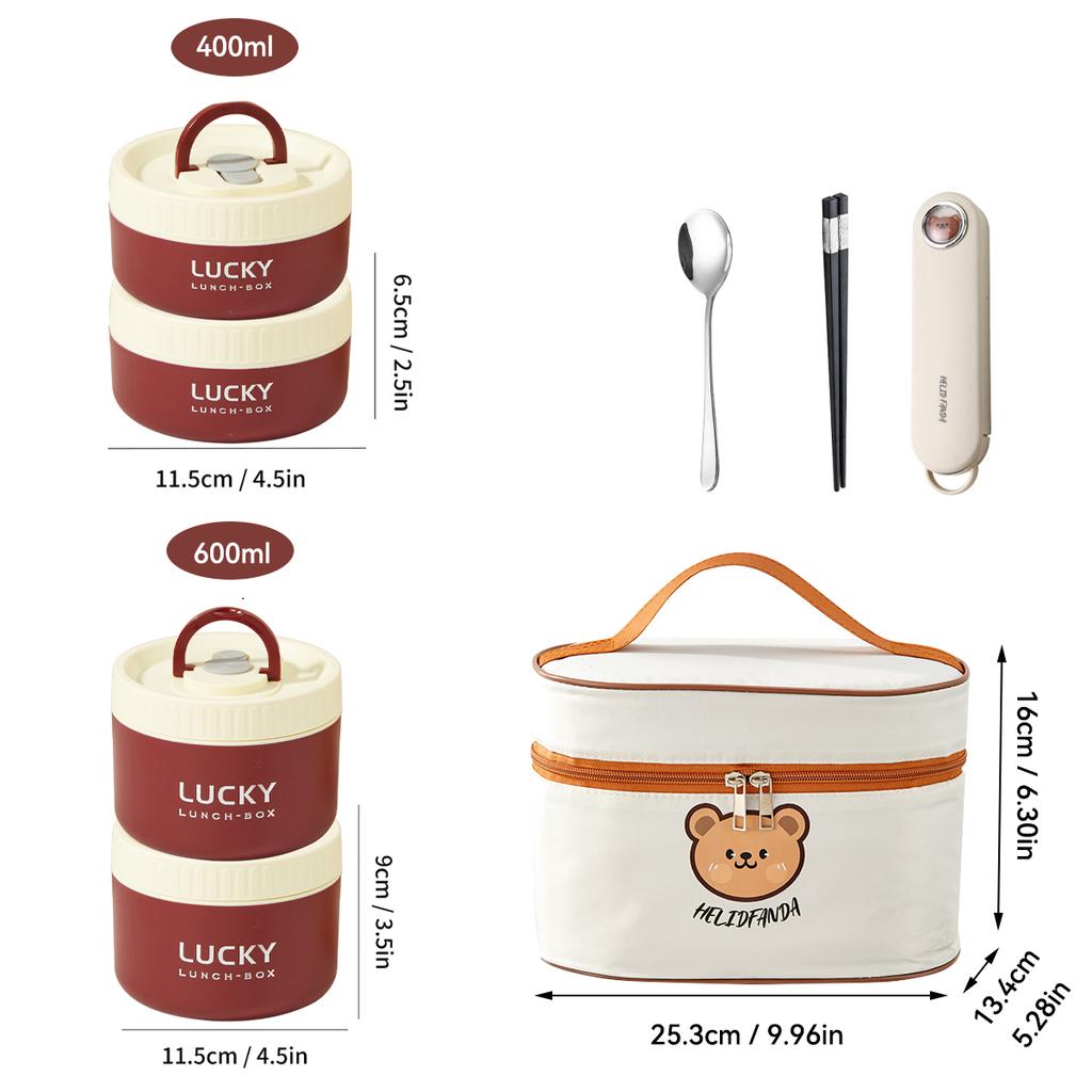 WORTHBUY Cute 304 Stainless Steel Thermal Bento Box With Handle Leak Proof Lunch Box Microwave Food Container For Students Adult