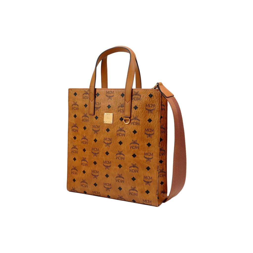 MCM Portuna Aren All-Over Print Tote Bag Coated Canvas Shoulder Tote Unisex Style Couple's Match Cognac