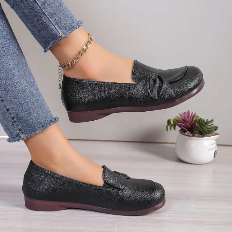 Women Loafers Flat Shoes Women Comfort Non-slip Soft Oxford Solid Color Mom's Shoes New Fashion Leather Flat Footwear Shoes