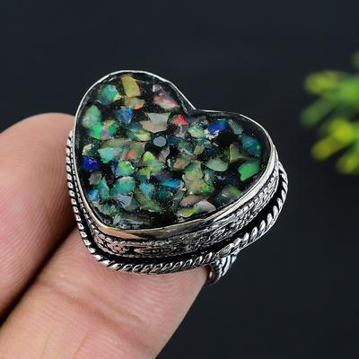 Äthiopischer Opal Edelstein Handgefertigt 925 Sterlingsilber Schmuck Ring Größe 6.5 U3l93