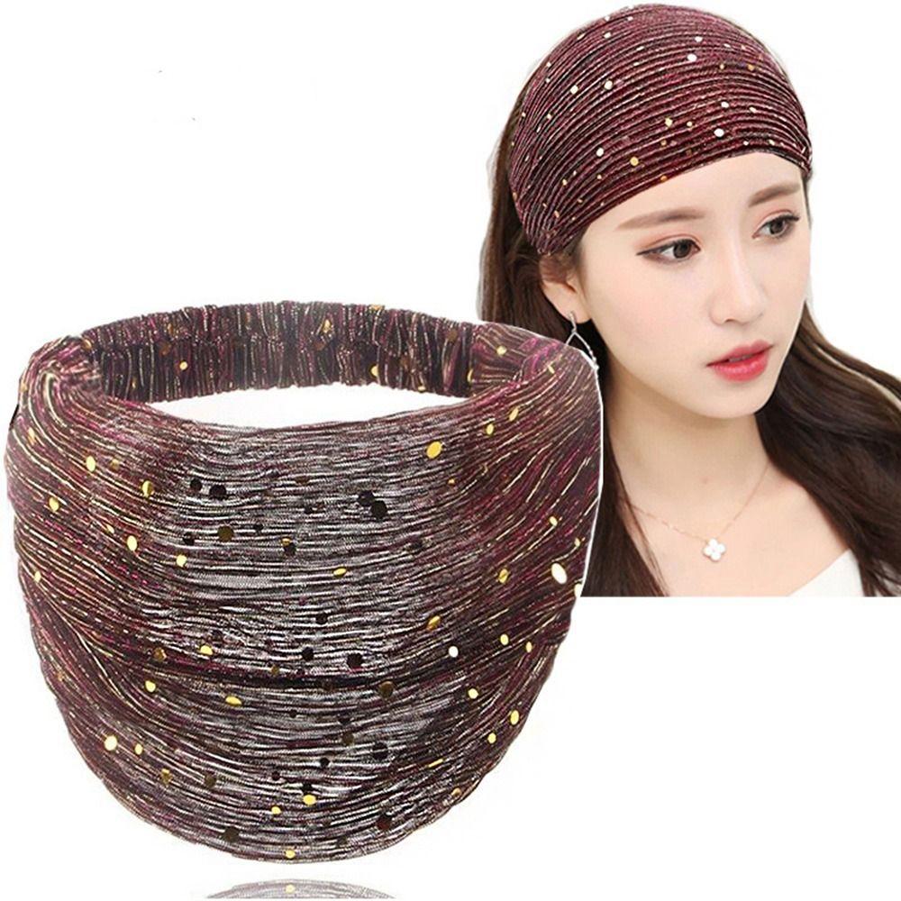 Shiny Cloth Cover the White Hair Women Headband Mesh Hairbands Sequin Hair Band Korean Headwear