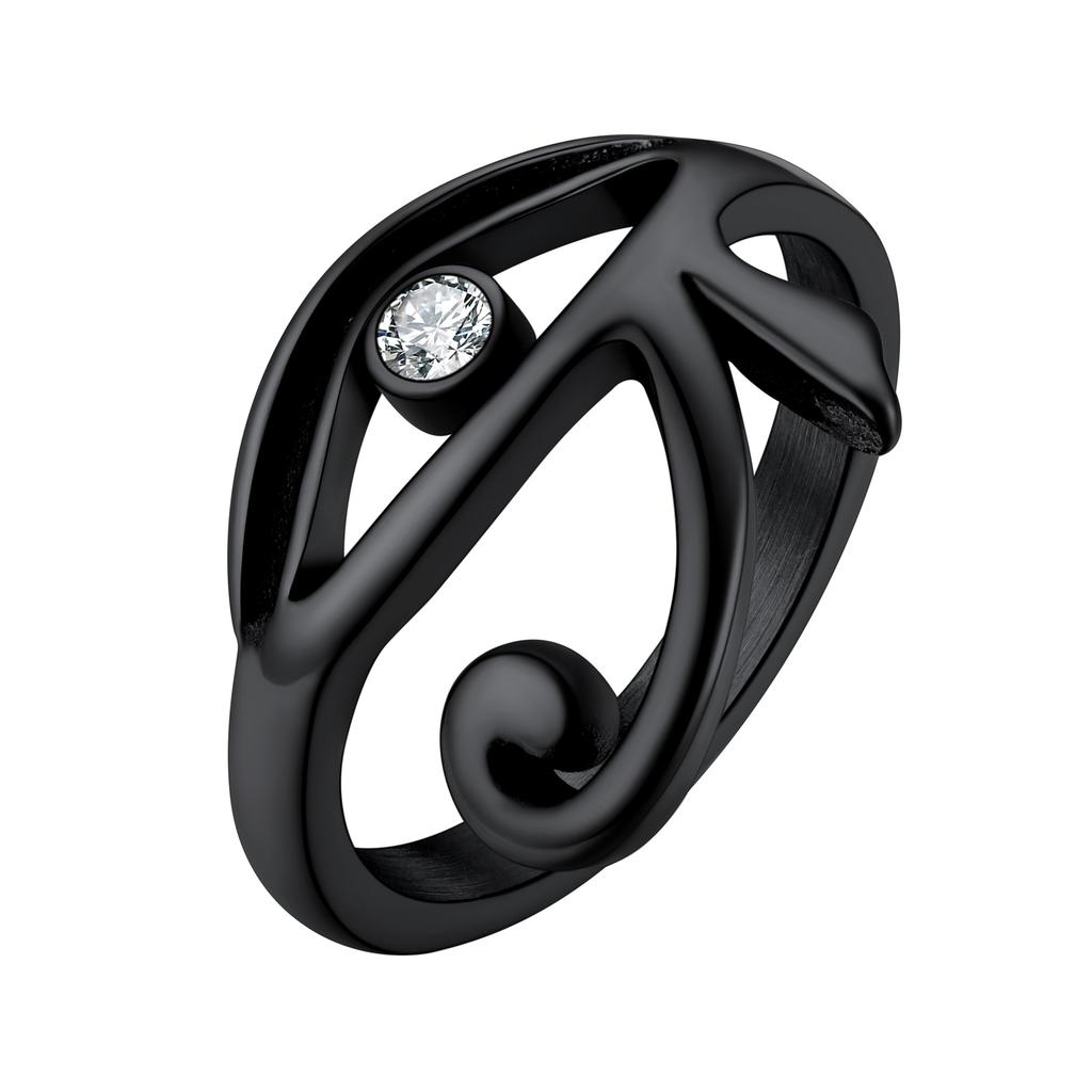 CZ Stainless Steel Eye of Horus Ring Black Gold Color Ancient Egyptian Protection Amulet Jewelry Mens Signet Size 7 To 14