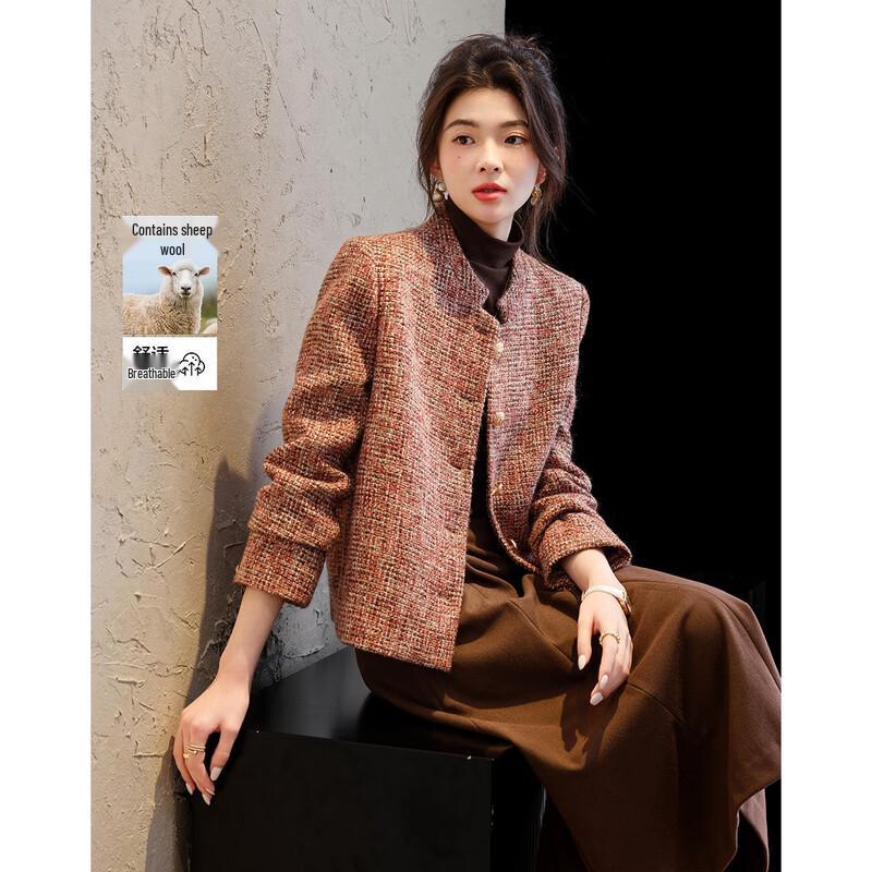 

Demana Women s Elegant Autumn Wool Blend Tweed Short Jacket S