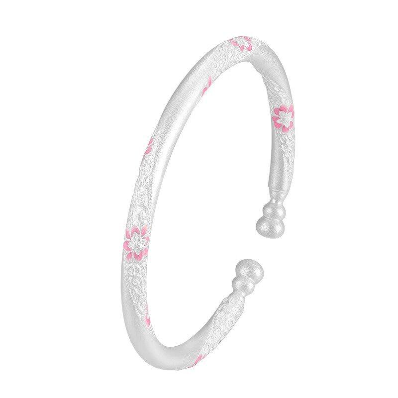 

Sterling Silver 9999 Enamel Gourd Flower Twisted Bangle for Women - New Chinese National Style Bracelet Sterling Silver 999.9