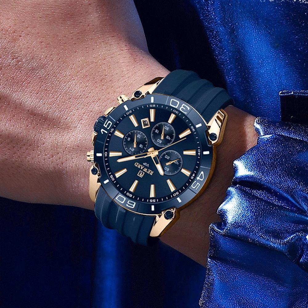 Men Silicone Quartz Mens Watch Multi Functional Waterproof Luminous Calendar Chronograph Watches