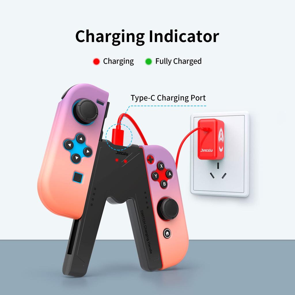Switch Charging Controller Charger with Compatible with Nintendo Switch OLED Models Joy-Con Grip, V-Shaped Joy-Con Indicator, & (Black)