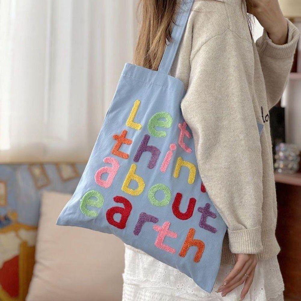 Colorful Letter Canvas Shopping Bag with Inner Bag Graphic Shoulder Bags INS Tote Bags  Outdoor