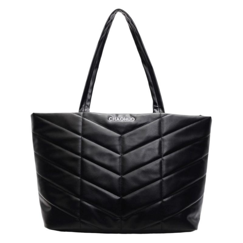 2025 New Pu Bag Cotton Clothing Bag Handbag Commuter Rhombus Shoulder Bag Large Capacity Tote Bag