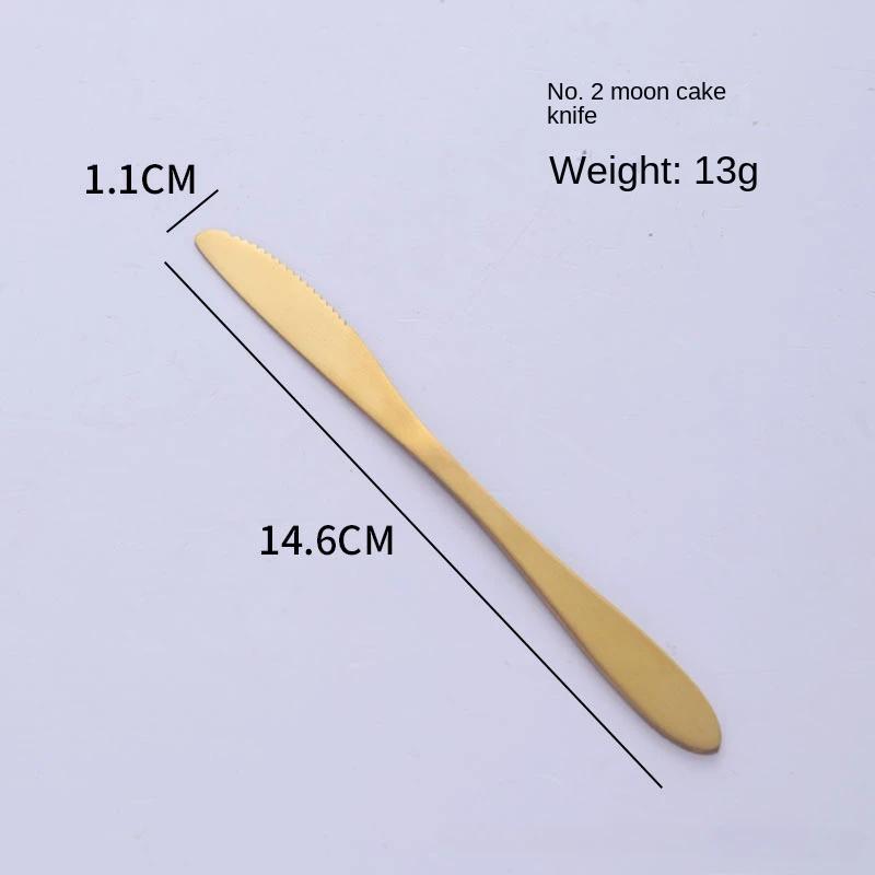 Golden cake spatula Stainless steel cake knife, fork and spoon set mooncake dessert spoon Western pastry baking tools