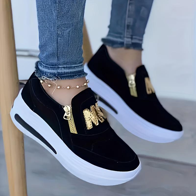 Big Size Sports Single Shoes Muffin Flat Bottom Side Zipper Color Casual Sneakers