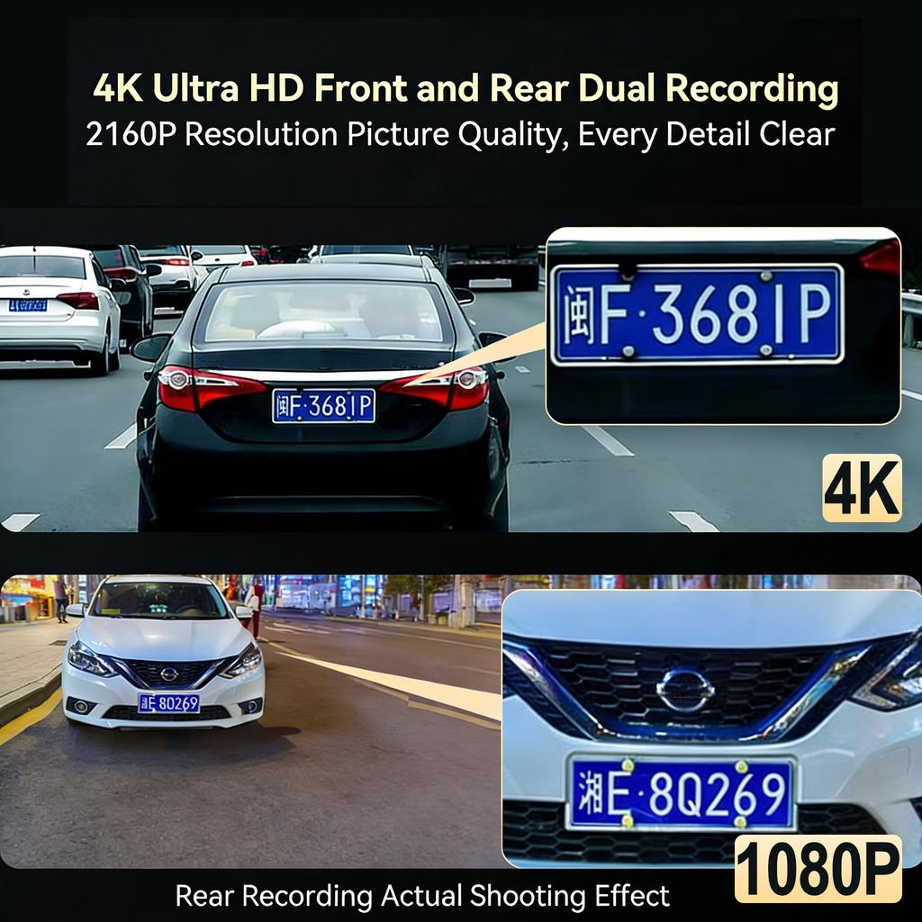 ASF1 Dual Lens 4K WiFi Dash Cam Car DVR Front Rear Night Vision 24H Parking Mini Black Box Vehicle Camera Recorder