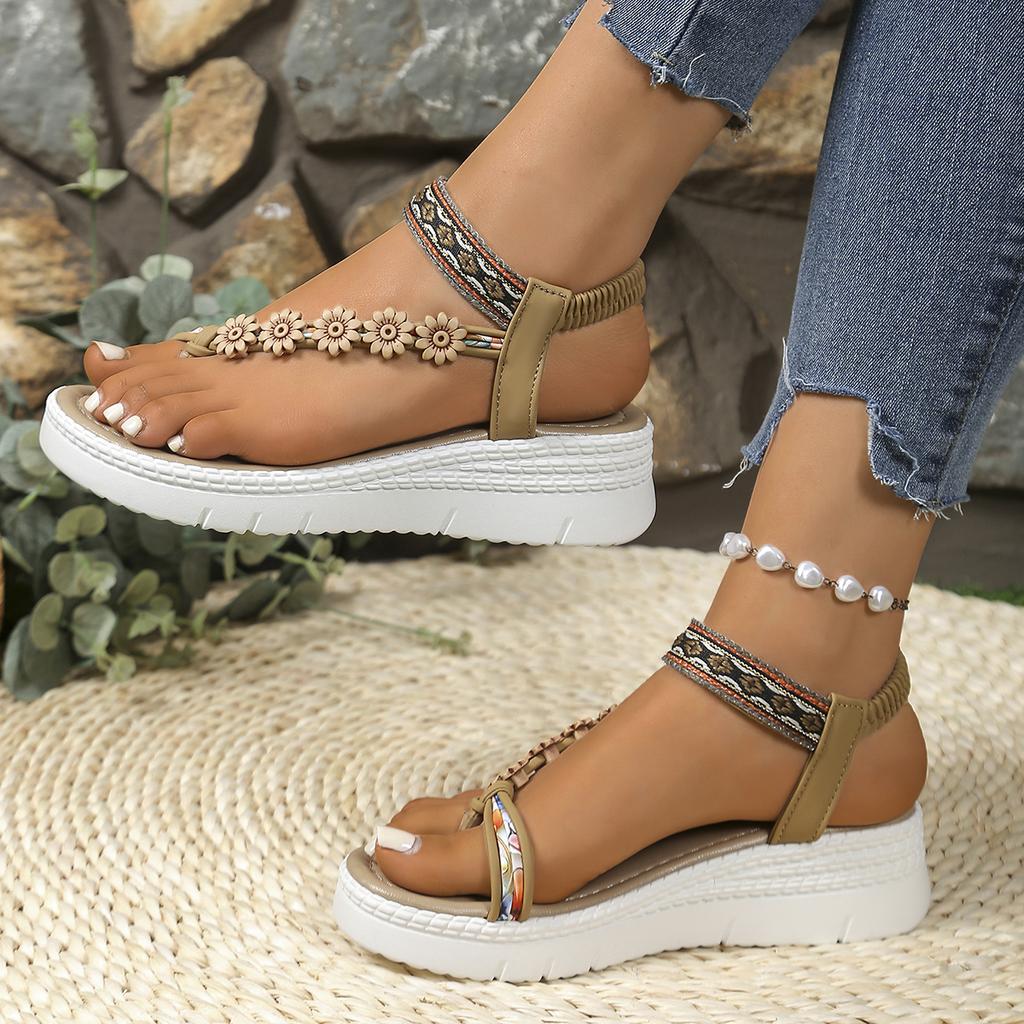 Fashion Women Sandals 2025 Fashion Platform Sandals Women New Mix Color Elastic Band Wedge Sandals Summer Daily Open Toe Shoes Female